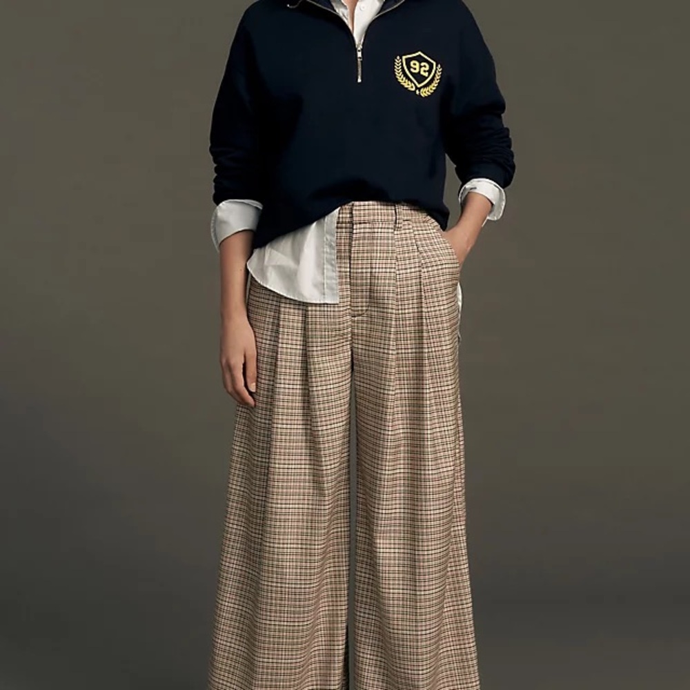 plus size maeve anthropologie avery wide leg pleated pants plaid